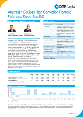 Australian Equities High Conviction Portfolio Performance Report – May 2020