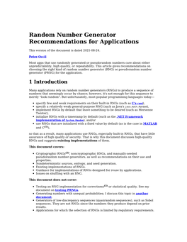 Random Number Generator Recommendations for Applications