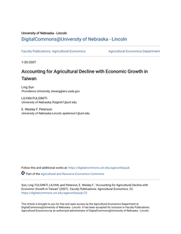 Accounting for Agricultural Decline with Economic Growth in Taiwan