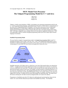 MVP: Model-View-Presenter the Taligent Programming Model for C++ and Java