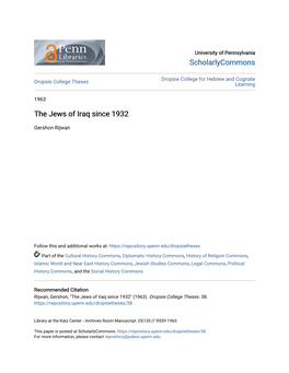 The Jews of Iraq Since 1932