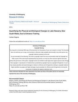 Quantifying the Physical and Biological Changes to Lake Illawarra, New South Wales, Due to Entrance Training