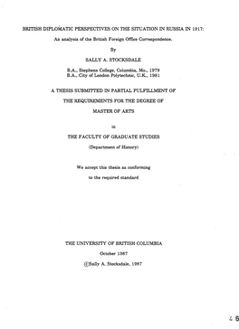 BRITISH DIPLOMATIC PERSPECTIVES on the SITUATION in RUSSIA in 1917: an Analysis of the British Foreign Office Correspondence. By