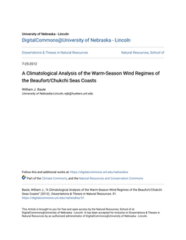 A Climatological Analysis of the Warm-Season Wind Regimes of the Beaufort/Chukchi Seas Coasts