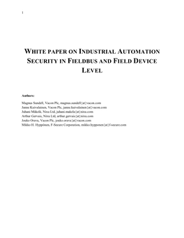 White Paper on Industrial Automation Security in Fieldbus and Field Device Level