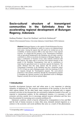 Socio-Cultural Structure of Transmigrant Communities in the Salimbatu Area for Accelerating Regional Development of Bulungan Regency, Indonesia