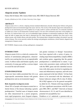 Alopecia Areata: Updates Fatma Abd Al-Salam, MD, Amera Abdel Azim, MD, MRCP, Hanan Darwish, MD