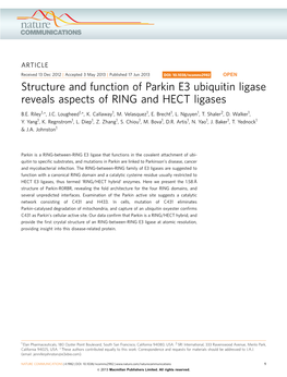 Structure and Function of Parkin E3 Ubiquitin Ligase Reveals Aspects of RING and HECT Ligases