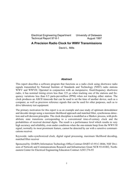 A Precision Radio Clock for WWV Transmissions David L