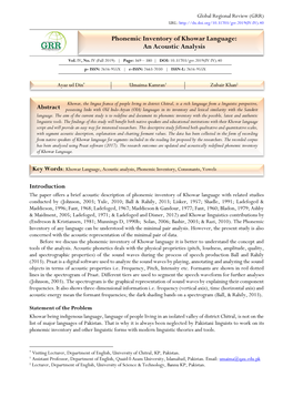 Phonemic Inventory of Khowar Language: an Acoustic Analysis