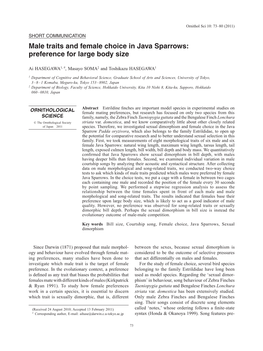 Male Traits and Female Choice in Java Sparrows: Preference for Large Body Size