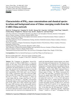 Characteristics of PM2.5 Mass Concentrations and Chemical Species in Urban and Background Areas of China: Emerging Results from the CARE-China Network
