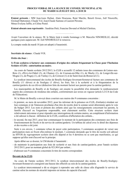 Proce Verbal De La Seance Du Conseil Municipal Du 10 Fevrier a 20 H 30