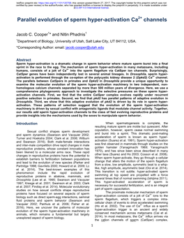 Parallel Evolution of Sperm Hyper-Activation Ca2+ Channels