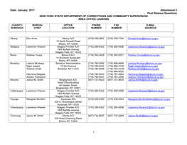 Date: January, 2017 Attachment 2 Post Release Questions NEW YORK STATE DEPARTMENT of CORRECTIONS and COMMUNITY SUPERVISION AREA OFFICE LIAISONS