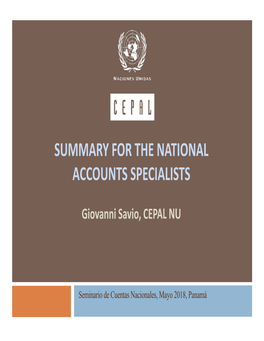 Summary for the National Accounts Specialists