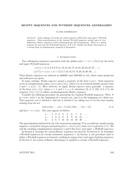 Beatty Sequences and Wythoff Sequences, Generalized