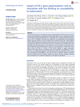 Impact of PD-1 Gene Polymorphism and Its Interaction with Tea Drinking on Susceptibility Cambridge.Org/Hyg to Tuberculosis