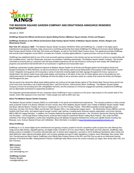 The Madison Square Garden Company and Draftkings Announce Renewed Partnership