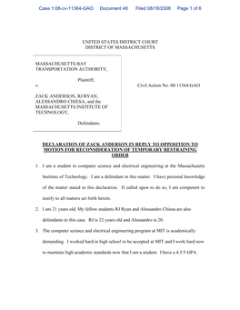 Case 1:08-Cv-11364-GAO Document 48 Filed 08/18/2008 Page 1 of 6