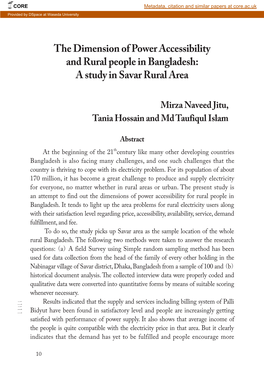 The Dimension of Power Accessibility and Rural People in Bangladesh: a Study in Savar Rural Area