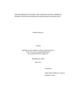 The Sovereignty of Story: the Voices of Native American Women Continuing Indigenous Knowledge and Practice