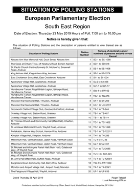 SITUATION of POLLING STATIONS European Parliamentary Election