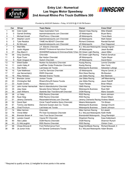 Entry List - Numerical Las Vegas Motor Speedway 2Nd Annual Rhino Pro Truck Outfitters 300