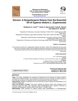 A Sesquiterpene Ketone from the Essential Oil of Cyperus Distans L. (Cyperaceae)