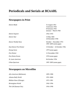 Periodicals and Serials at BCAARL