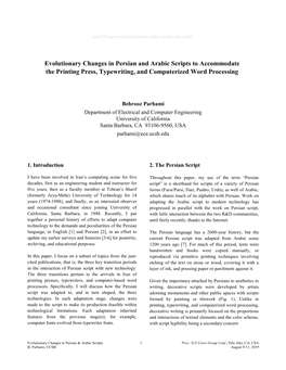 Evolutionary Changes in Persian and Arabic Scripts to Accommodate the Printing Press, Typewriting, and Computerized Word Processing