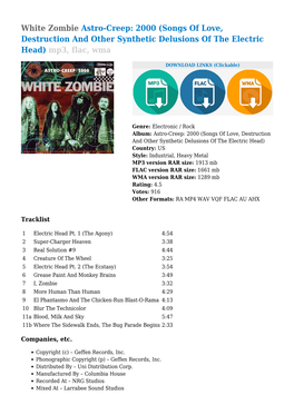White Zombie Astro-Creep: 2000 (Songs of Love, Destruction and Other Synthetic Delusions of the Electric Head) Mp3, Flac, Wma