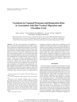 Variations in Copepod Proteome and Respiration Rate in Association with Diel Vertical Migration and Circadian Cycle