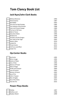 Tom Clancy Book List