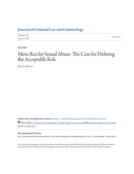 Mens Rea for Sexual Abuse: the Ac Se for Defining the Acceptable Risk Eric A