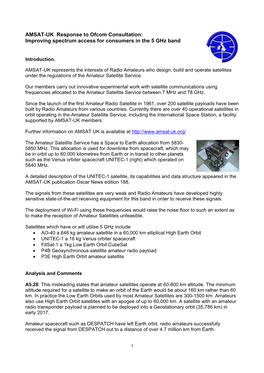 AMSAT-UK Response to Ofcom Consultation: Improving Spectrum Access for Consumers in the 5 Ghz Band