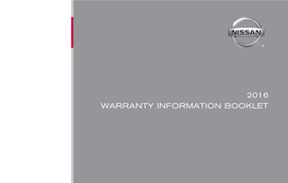 2016 Nissan | Warranty Information Booklet | Nissan