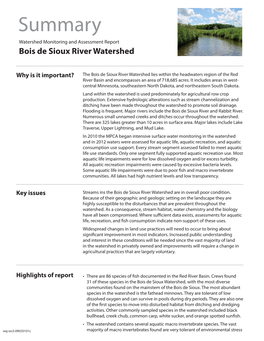 Bois De Sioux Watershed Monitoring and Assessment Report Summary