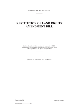 Restitution of Land Rights Amendment Bill