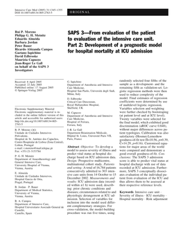 SAPS 3—From Evaluation of the Patient to Evaluation of the Intensive