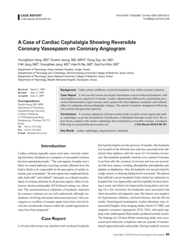 A Case of Cardiac Cephalalgia Showing Reversible Coronary Vasospasm on Coronary Angiogram