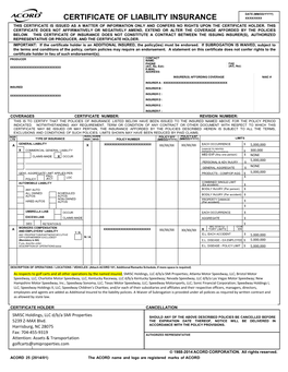 Certificate of Liability Insurance Xx/Xx/Xxxx This Certificate Is Issued As a Matter of Information Only and Confers No Rights Upon the Certificate Holder