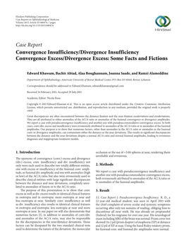 Convergence Insufficiency/Divergence Insufficiency Convergence Excess/Divergence Excess: Some Facts and Fictions