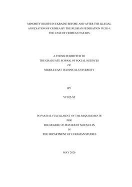 Minority Rights in Ukraine Before and After the Illegal Annexation of Crimea by the Russian Federation in 2014: the Case of Crimean Tatars