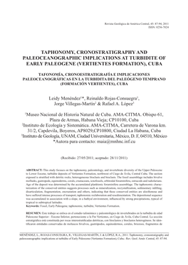 Taphonomy, Cronostratigraphy and Paleoceanographic Implications at Turbidite of Early Paleogene (Vertientes Formation), Cuba