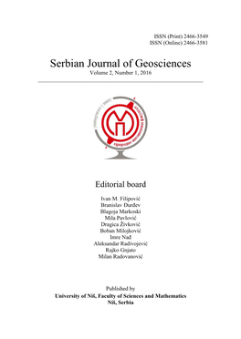 Serbian Journal of Geosciences Volume 2, Number 1, 2016 ______