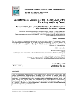 Spatiotemporal Variation of the Phenol Level of the Ebrié Lagoon (Ivory Coast)