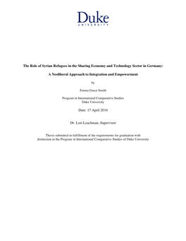 The Role of Syrian Refugees in the Sharing Economy and Technology Sector in Germany: a Neoliberal Approach to Integration and E