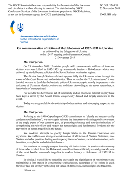 On Commemoration of Victims of the Holodomor of 1932–1933 in Ukraine