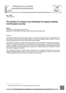 The Situation in Lebanon and Challenges for Regional Stability and European Security